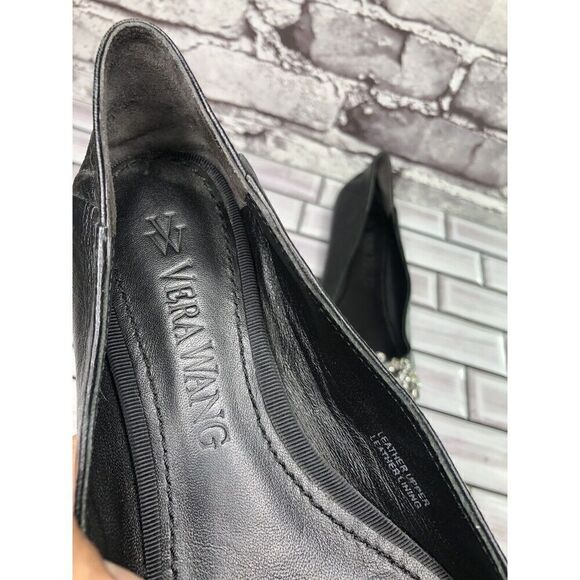 Vera Wang Black Leather Crystal Embellished Ballet Flats Shoes Women sz 5M US/35 - Picture 4 of 16